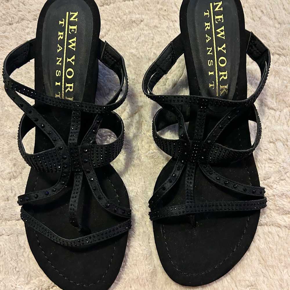 New York Transit Black Strappy Sandals